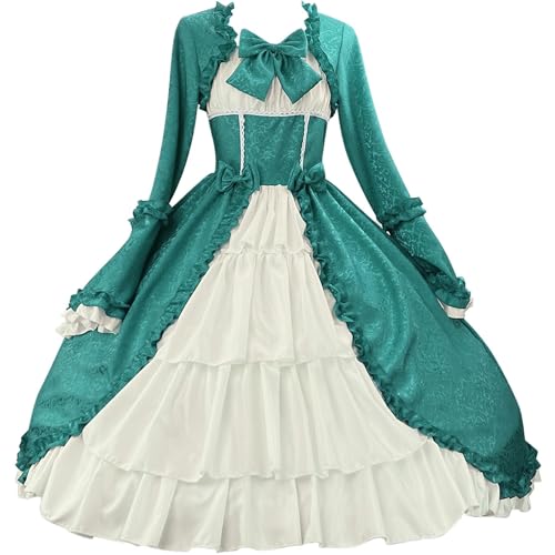 xHxttL Lolita-Gothic-Kleid für Damen, viktorianisches Rokoko-Ballkleid, Vintage-Kleid mit ausgestellten Ärmeln, bodenlanges Spitzenkleid der Renaissance von xHxttL