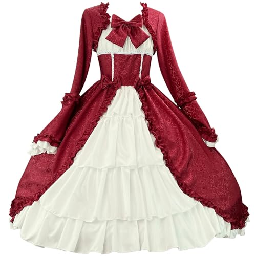 xHxttL Lolita-Gothic-Kleid für Damen, viktorianisches Rokoko-Ballkleid, Vintage-Kleid mit ausgestellten Ärmeln, bodenlanges Spitzenkleid der Renaissance von xHxttL