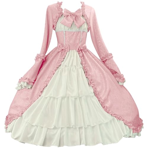 xHxttL Lolita-Gothic-Kleid für Damen, viktorianisches Rokoko-Ballkleid, Vintage-Kleid mit ausgestellten Ärmeln, bodenlanges Spitzenkleid der Renaissance von xHxttL