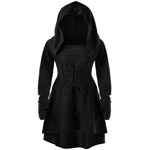 xHxttL Mittelalterlicher Umhang, Kleid mit Kapuze für Damen, Renaissance-Kostüme, Robe mit Kapuze, mittelalterliches Cosplay-Umhangkleid von xHxttL