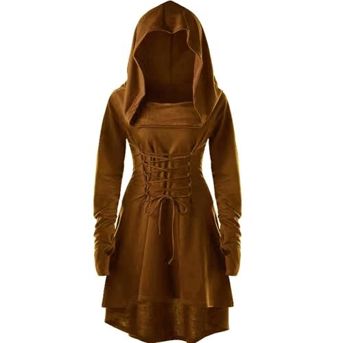 xHxttL Mittelalterlicher Umhang, Kleid mit Kapuze für Damen, Renaissance-Kostüme, Robe mit Kapuze, mittelalterliches Cosplay-Umhangkleid von xHxttL