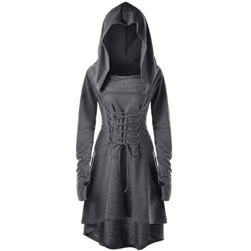 xHxttL Mittelalterlicher Umhang, Kleid mit Kapuze für Damen, Renaissance-Kostüme, Robe mit Kapuze, mittelalterliches Cosplay-Umhangkleid von xHxttL