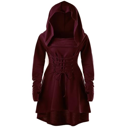 xHxttL Mittelalterlicher Umhang, Kleid mit Kapuze für Damen, Renaissance-Kostüme, Robe mit Kapuze, mittelalterliches Cosplay-Umhangkleid von xHxttL