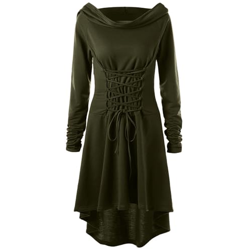 xHxttL Mittelalterlicher Umhang, Kleid mit Kapuze für Damen, Renaissance-Kostüme, Robe mit Kapuze, mittelalterliches Cosplay-Umhangkleid von xHxttL