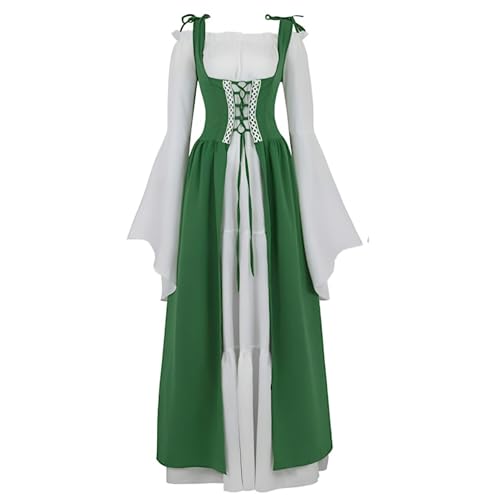 xHxttL Mittelalterliches Renaissance-Kleid für Damen mit Hemdbluse, Ren-Faire-Kostüm, Renaissance-Outfit, irisches Kleid, Halloween-Kostüm von xHxttL