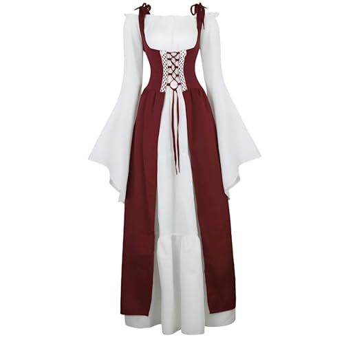 xHxttL Mittelalterliches Renaissance-Kleid für Damen mit Hemdbluse, Ren-Faire-Kostüm, Renaissance-Outfit, irisches Kleid, Halloween-Kostüm von xHxttL