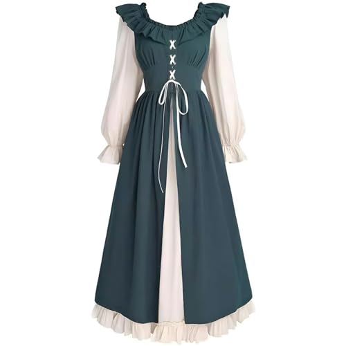 xHxttL Renaissance-Kostüm für Damen, schulterfreies mittelalterliches Kleid, Rüschenkragen, Laterne, lange Ärmel, Rundhalsausschnitt, elegantes Kleid von xHxttL