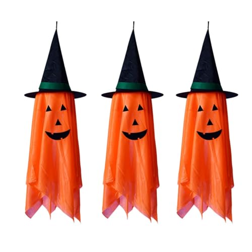 Set mit 3 Halloween-Kürbis-Ornamenten zum Aufhängen, Requisiten für drinnen und draußen, Feste, Fensterdekoration, Schmuck von xbiez