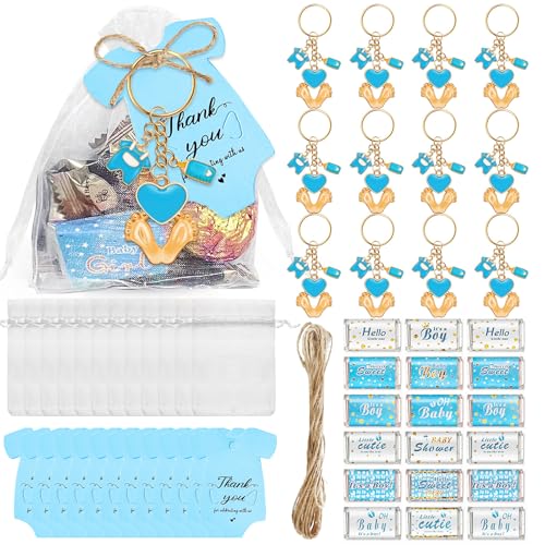 xbiez 6/20-teiliges Babyfüßchen-Schlüsselanhänger-Set mit Dankeschön-Etikett, Kordelzug, Beutel, Verpackung, Aufkleber für Hochzeiten, Babypartys von xbiez