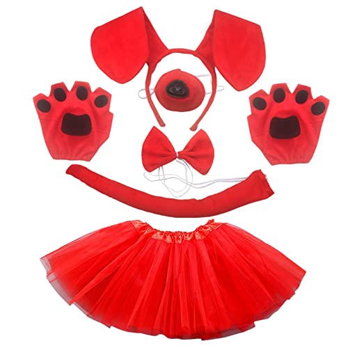 xbiez 6 x Halloween Dackel Hund Nase Ohren Stirnband Schleife Schwanz Rock Handschuhe Kostüm Set Tier Verkleidung Kostüm von xbiez