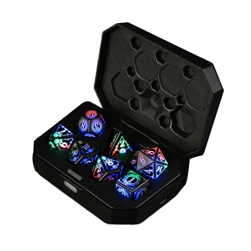 xbiez 7 Stück Wiederaufladbare Leuchtende Polyedrische Würfel LED Buntes Licht Elektronische Würfel Mit Ladebox Tischspiel Würfel Polyedrische Würfel Gaming Geschenk von xbiez