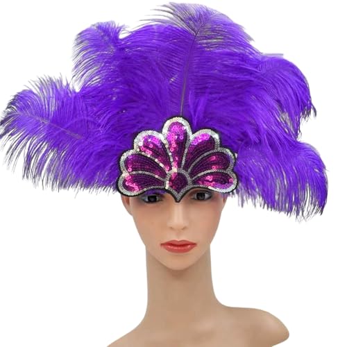 xbiez Damen Pailletten-Stirnband mit Federn, übertriebener Kopfschmuck mit elastischem Band für Karneval, Party, Aufführungen und besondere Anlässe, Halloween-Kopfschmuck xbiez Damen Pailletten-Stirnband mit Federn, übertriebener Kopfschmuck mit elastischem Band für Karneval, Party, Aufführungen und besondere Anlässe, Halloween-Kopfschmuck von xbiez
