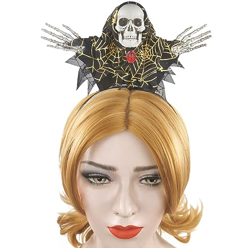 xbiez Hexen-Haarreif für Damen, Cosplay, mit Spinnennetz-Muster, Karneval, Party, Totenkopf, Haarhalter, Halloween, Party, Kopfbedeckung von xbiez