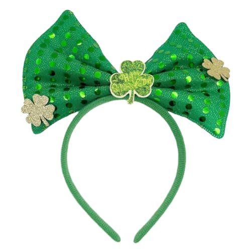 xbiez Irisches grünes Haarband für Erwachsene, mit Pailletten, Schleife, Kleeblatt, Glitzerpuder, St. Patricks Day, Stirnband, Karnevals-Haarreif von xbiez