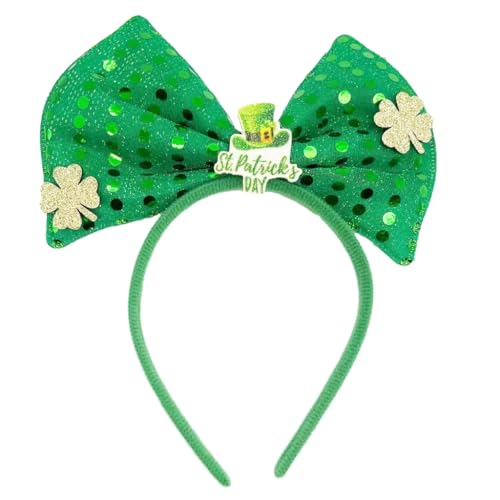 xbiez Irisches grünes Haarband für Erwachsene, mit Pailletten, Schleife, Kleeblatt, Glitzerpuder, St. Patricks Day, Stirnband, Karnevals-Haarreif von xbiez