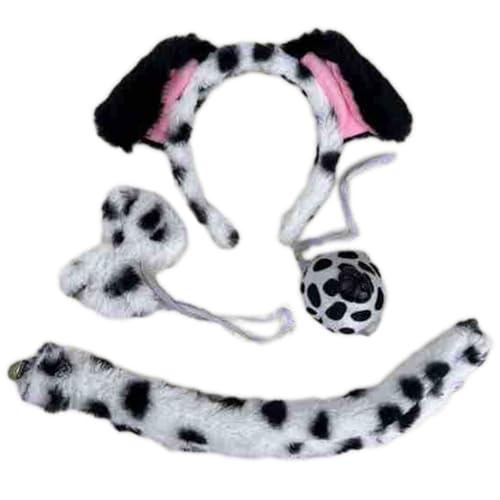 xbiez Kinder Halloween Hundekostüm Set Cosplay Kostüme Hundeohren Stirnband Fliege Schwanz Und Nase Für Kind Mädchen Halloween Süß von xbiez