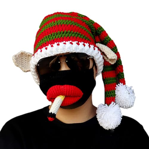 xbiez Lustige Weihnachtsmütze, Strickmützen mit Bommel, Weihnachtsmannmützen-Set für Winter- und Weihnachtsfeier von xbiez