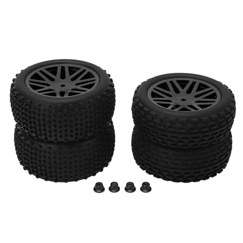 xctopest 4 Stück 1/10 RC Off-Road-Reifen, 2 vorne und 2 hinten, runder Bolzen, V-Loch-Nabe, hohe Griffigkeit, RC-Car-Räder (Black) von xctopest