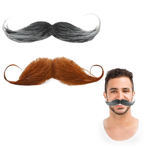 2 Pcs Schnurrbart Zum Ankleben,Schnurrbart,Schnurbart Kleben,Bart Zum Ankleben,Man Fake Bart,Mustache,Falscher Bart,Selbstklebende Bart-Männerverkleidung,BäRte Zum Ankleben(Schwarz und Braun) von xianshi