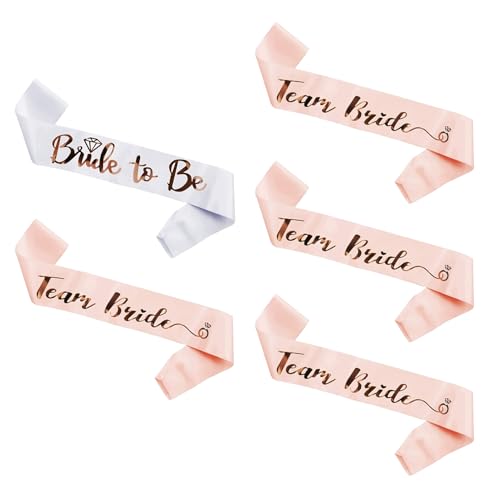 5 Pcs Team Bride Schärpe,JGA Accessoires Frauen,JGA Schärpe,Junggesellenabschied Frauen,Braut Schärpen Set,Junggesellinnenabschied Junggesellenabschied(Team Braut RoséGold) von xianshi