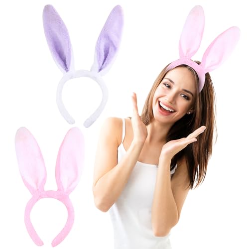 xianshi 2 Pcs Hasenohren,Hasenohren Kostüm,Hasenohren Haarreif,Easter Bunny Ears Headband,Osterhasen Ohren,Haarreif Stirnbänder Kopfband Für Ostern Party Hochzeit Geburtstag Kostüm Cosplay(Weiß Lila) von xianshi