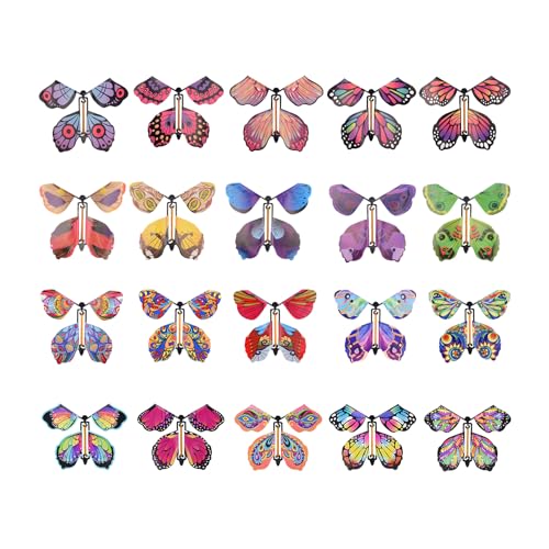 xianshi 20 Pcs Fliegende Schmetterlinge,Schmetterlinge Fliegende,Fliegender Schmetterling Karte,Schmetterling Spielzeug,Fliegender Schmetterling,Gummibänder Fliegender Schmetterling Für Hochzeit Deko von xianshi