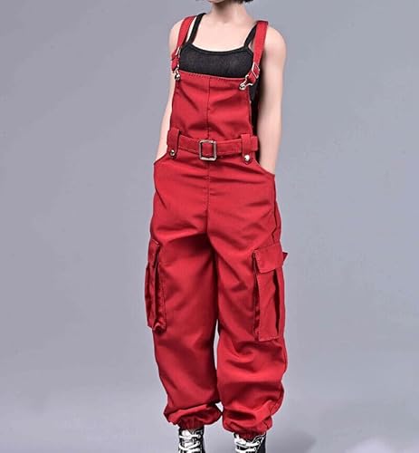 ximitoy 1/6 Scale Female Sodier Fashion Overalls Weste Modell für 12'' (nur Kleidung wird verkauft, ausgenommen Körper und andere Gegenstände) (roter Overall+Schwarze Weste) von ximitoy