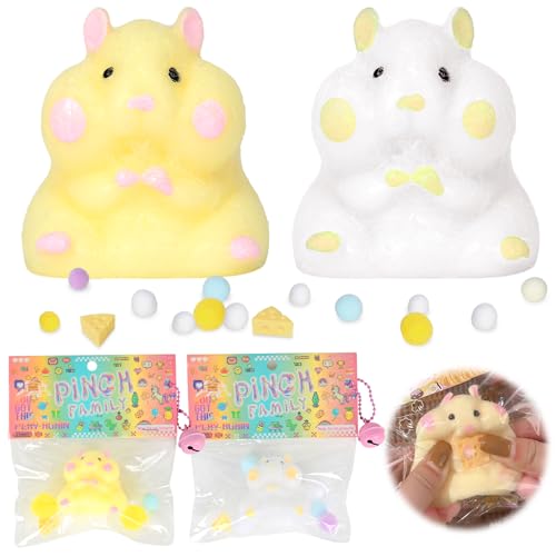 2 Stück Hamster Squishy Spielzeug, Mini Kawaii Hamster Fidget Spielzeug, Silikon Anti Stress Sensory Toys, Squishy Tiere Spielzeug Party Taschen Füller für Jungen Mädchen Geburtstag Geschenke von xinrongda