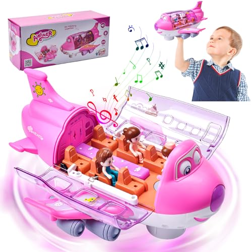 Elektronisches Flugzeug Spielzeug mit blinkenden Lichtern Musik, Krabbel Spielzeug, 360°drehbares elektrisches Flugzeugspielzeug, Kinderspielzeug ab 1-3 Jahr (Rosa) von xinrongda