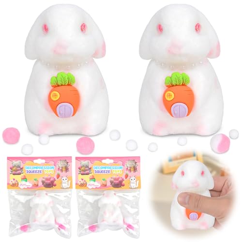 2 Stück Osterhase Anti Stress Spielzeug, Mini Kawaii Bunny Squeeze Toy mit Karotte, niedliche weiche Fidget Spielzeug Stress Relief Squeeze Spielzeug, Tiere Spielzeug Taschen Fillers für Geschenke von xinrongda