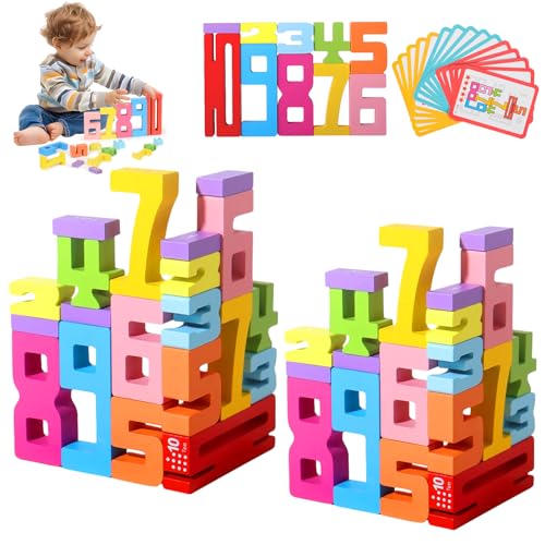 Hölzerne Zahlenblöcke Spielzeug für Kinder, Hölzerne Bauklötze mit Zahlen 1-10, Stapeln Spielzeug Zahl Puzzle Blöcke, 3D Digital Puzzle Baby-Blöcke Spielzeug für 3+ Jahre alt Kinder Nummernblöcke (A) von xinrongda