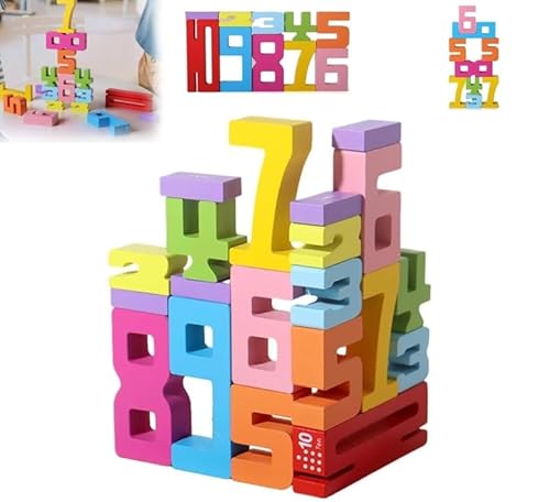 Hölzerne Zahlenblöcke Spielzeug für Kinder, Hölzerne Bauklötze mit Zahlen 1-10, Stapeln Spielzeug Zahl Puzzle Blöcke, 3D Digital Puzzle Baby-Blöcke Spielzeug für 3+ Jahre alt Kinder Nummernblöcke (A) von xinrongda