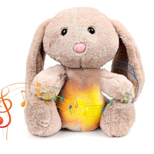 Kuscheltier Hase Ostern Kaninchen, Schlummer Hase mit Lichtern und Sanfter Musik, Nachtlicht mit Musik für Babys, Ostern Relief Plüschtiere für Babyparty & Neugeborenen Geschenk Spielzeug von xinrongda