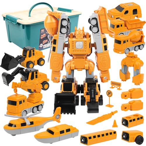 Magnetische Transformers Spielzeug für Kinder, Verformung Roboter Baustellenfahrzeuge Auto Spielzeugset mit Aufbewahrungsbox, DIY Roboter Spielzeug Bausteine Geschenk für 3+ Jungen Mädchen (35pcs) von xinrongda