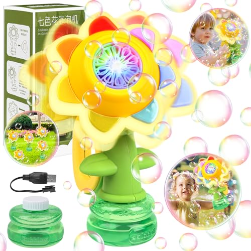 Sieben-Farben Blumen Seifenblasenmaschine Kinder, Farbe Blume Seifenblasenmaschine, Automatische Seifenblasenmaschine mit Licht für Geburtstag/Hochzeit/Camping/Partys (Farbe) von xinrongda