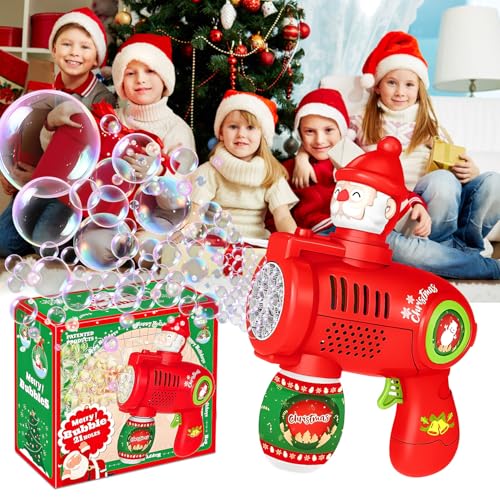 Weihnachten Seifenblasenmaschine Gun Kinder, 21 Löcher Automatische Santa Seifenblasenpistole Mit Led,10000 Blasen/Minute Mit 80ml Seifenblasen Flüssigkeit, Bubble Gun Machine (A) von xinrongda