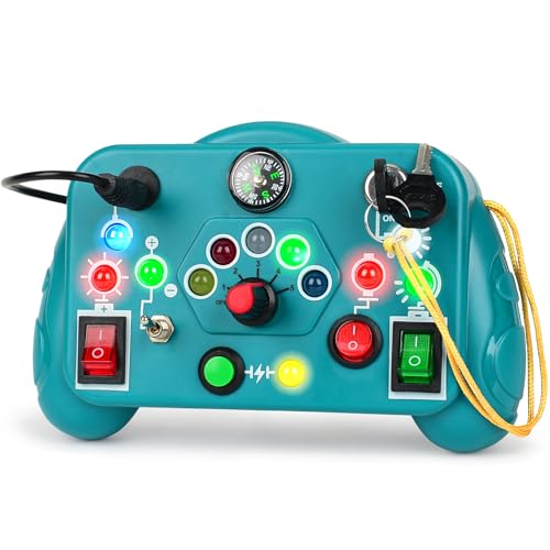 xinrongda Busy Board Mit Led Licht, Sensorisches Motorik Lernspielzeug, Reisespielzeug Für Kleinkinder, Pädagogisches Schalter Busy Board, Für 1-7 Jährige (Blau) von xinrongda