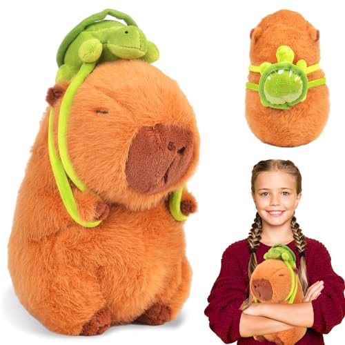 xinrongda Capybara Kuscheltier Capybara Plüschtier, 23 cm Meerschweinchen Kuscheltier, Weiches Capybara Spielzeug, Capybara Tragende Schildkröte, Capybara Plüsch Kissen Geschenk für Jungen Mädchen von xinrongda