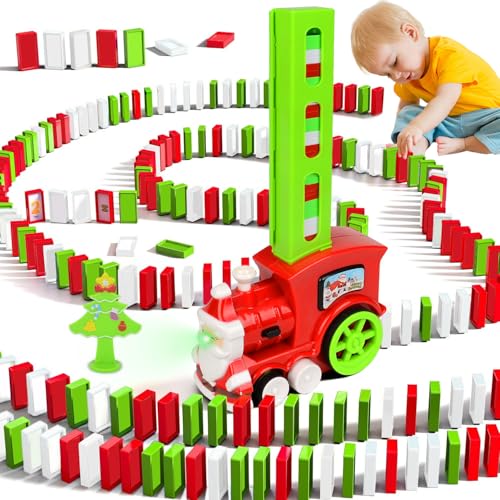 xinrongda Domino Zug Set Automatischer Dominosteine Zug mit 120 Domino Blöcken, Santa Zug Pädagogisches Spielzeug für Mädchen und Jungen ab 3 4 5 Jahren von xinrongda