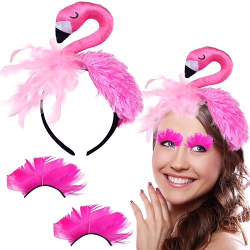 xinrongda Flamingo Haarreif, Damen Rosa Stirnband Haarband mit Künstliche Wimpern, Kopfschmuck für Kostüm, Party, Kostüm, Zubehör, Festival, Karneval, Fasching Motto Beach Sommer Party von xinrongda