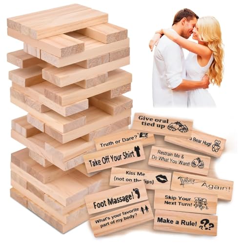 xinrongda Lust Tower Couples Games, Naughty Game für Erwachsene, 48 Stück Valentine Tumbling Tower Stacking Blocks Game, Stacking Wooden Block Game Geschenke für Erwachsene Night Party Game von xinrongda