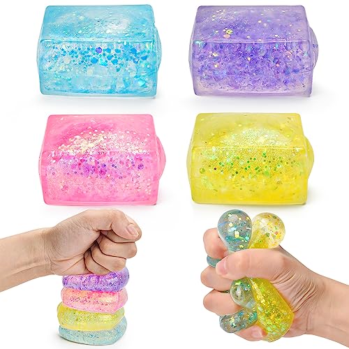 xinrongda Stressball für Kinder und Erwachsene,Sensorisches Quetschbälle-Set,Eisblock Stressball Spielzeug,Fidgetball-Spielzeug und Gelee für ADHS,Partytütenfüller für Kinder (Sequins) von xinrongda