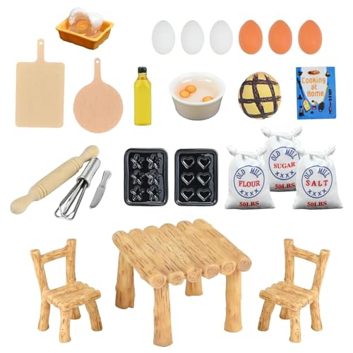 xlwen Miniatur Wichtel Zubehör,25 Stück,Puppenhaus Zubehör,Mini Puppenhaus Küche Backen Set,Miniatur Eier Milchbrot Mehlbeutel,Wohndekoration oder Kindergeburtstagsgeschenk von xlwen