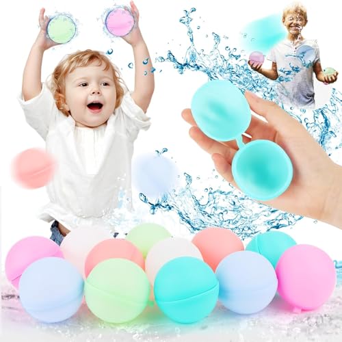 Silikon Wasserbombe,xlwen 12 Stück Wasserbomben Wiederverwendbar,Wiederverwendbare Wasserballons Silikon,Wsserbomben Bunt,Silikon Wasserbombe für Kinder, Erwachsene, Strand, Poolparty von xlwen