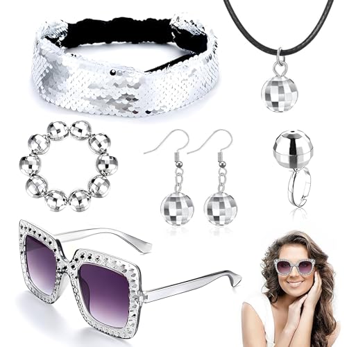 xlwen 1Sätze Disco Accessoires, 70er Damen Glitzer Schmuck,80er jahre accessoires, disco outfit damen Ideal für Kostümpartys und Themenpartys im Retro-Stil. von xlwen