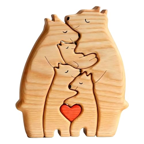 xlwen 1Stücke Personalisiertes Holzkunstpuzzle der Bärenfamilie, Holz Bär Skulpturen Desktop Ornament, Familienpuzzle Bären aus Holz Geeignet als Geschenk, um Ihrer Familie Ihre Liebe auszudrücken. von xlwen