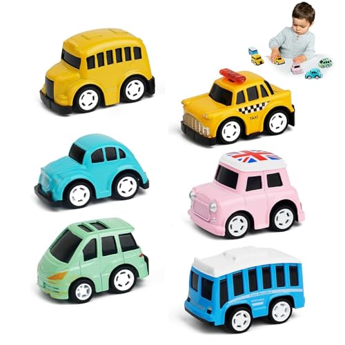 xlwen Metall Zurückziehen Spielzeugautos, 6 Stück Metall Zurückziehen Mini Spielzeugautos,Pull Back Kleine Autos,Auto Spielzeug Set für 3-12 Jahre Jungen Mädchen,Buntes Kleine Geschenk für Kinder von xlwen