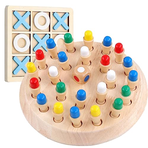 XNFIVE Memory Spiel Schach Holz und Tic-Tac-Toe Spiel, Hölzernes Gedächtnis Lernspielzeug Holz,Gedächtnisspiele Schachspiel Farbkognitive Spielzeug für Kinder Mädchen Jungen von XNFIVE