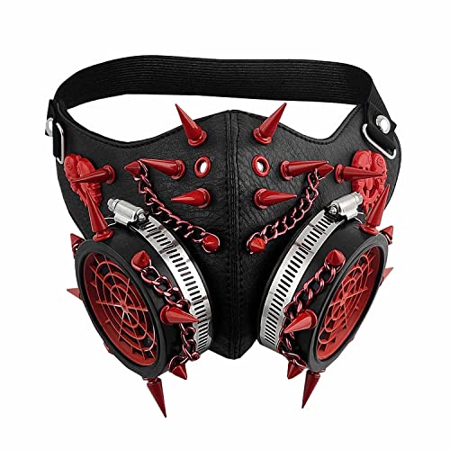 Halloween Red Spike Skulls Maskerade Steampunk Gothic Chain Gas Mask with Rivet Goggles Cosplay Unisex, Just Mask, Einheitsgr��e von xtom2013