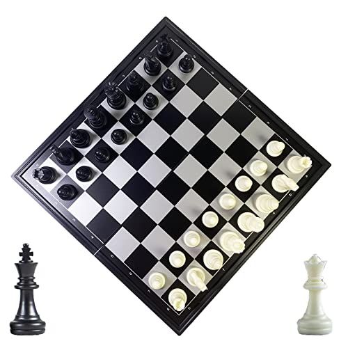 xunfu Schachspiel Kinder, Reiseschach Magnetisch, Einklappbar Schachbrett Schach Set, Chess Sets Junior, Schwarz Weiss 20x20cm von xunfu